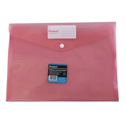 PROTEXT A4 DOCUMENT POCKET Poly Button Closure Pink  NP9592